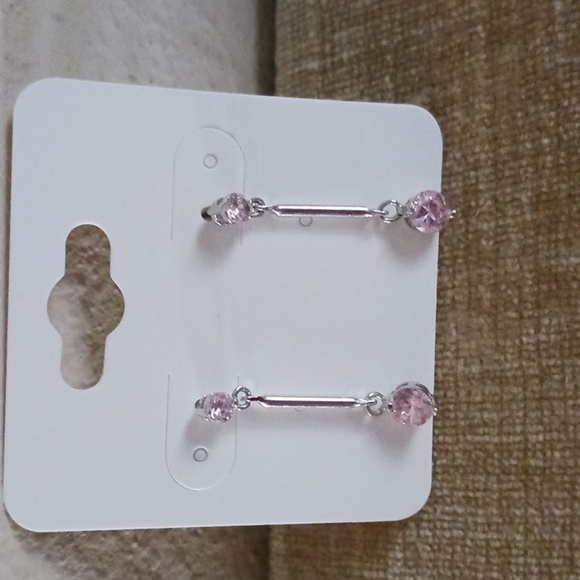 Silver Tone Pink Quartz Dangle Post Earrings - Picture 7 of 7